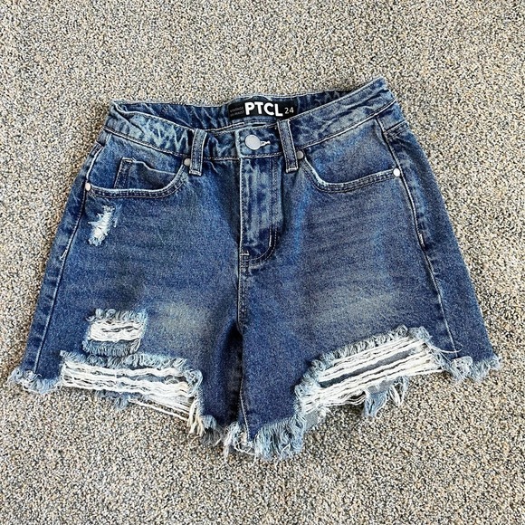 Ptcl Vintage High Waist Distressed Cut Off Cotton Denim Jean Shorts 24 - Picture 1 of 4